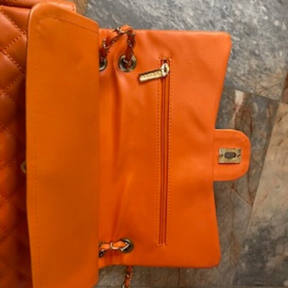 Authentic - Chanel Medium Lambskin Quilted Classic Flap – Orange - Picture 3 of 15